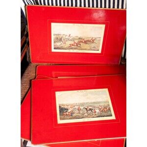 Set of 4 English Hunt Red Vintage Placemats Made in England by Ebbels Ltd. Hunt